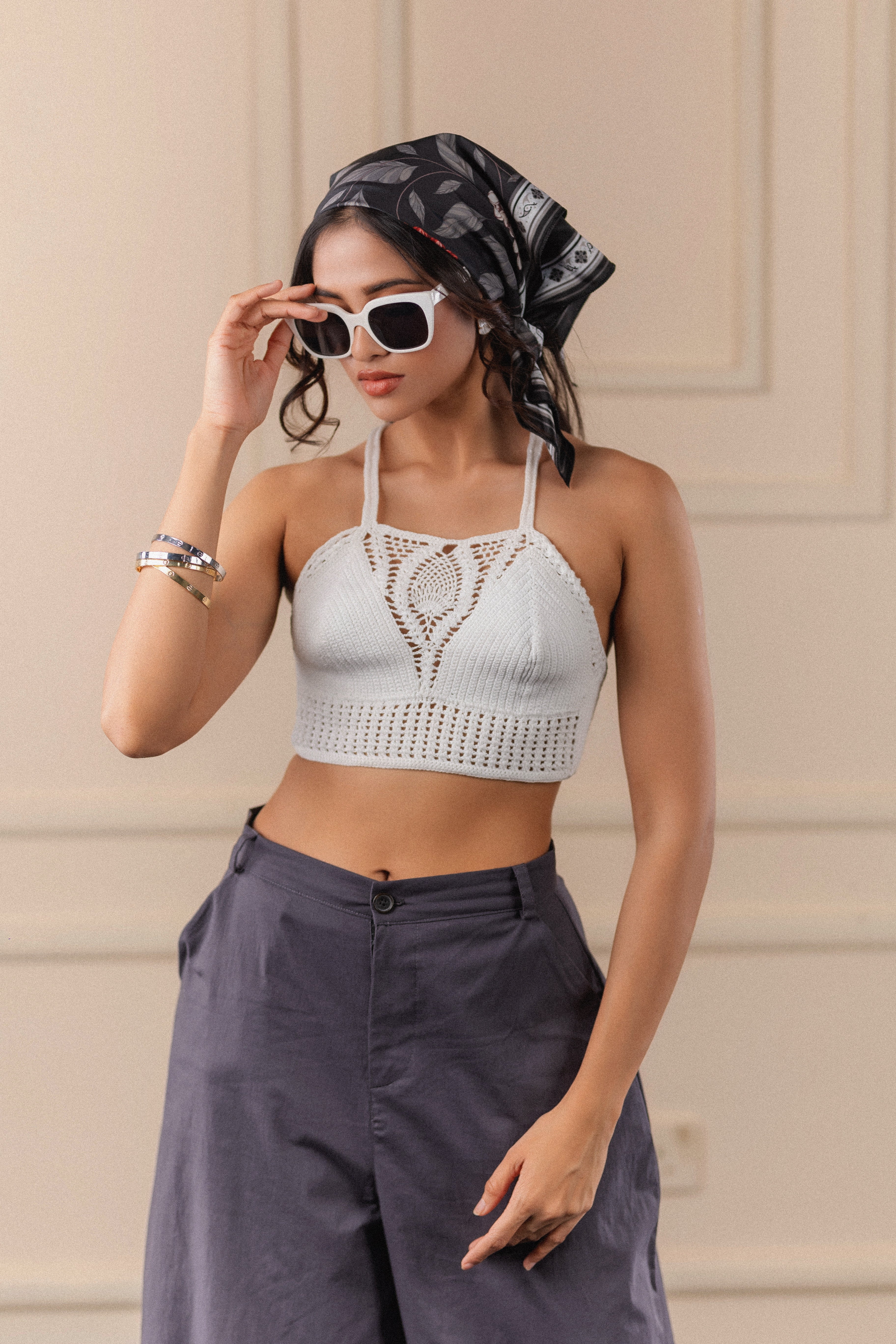 Handcrafted White Crochet Halter Top