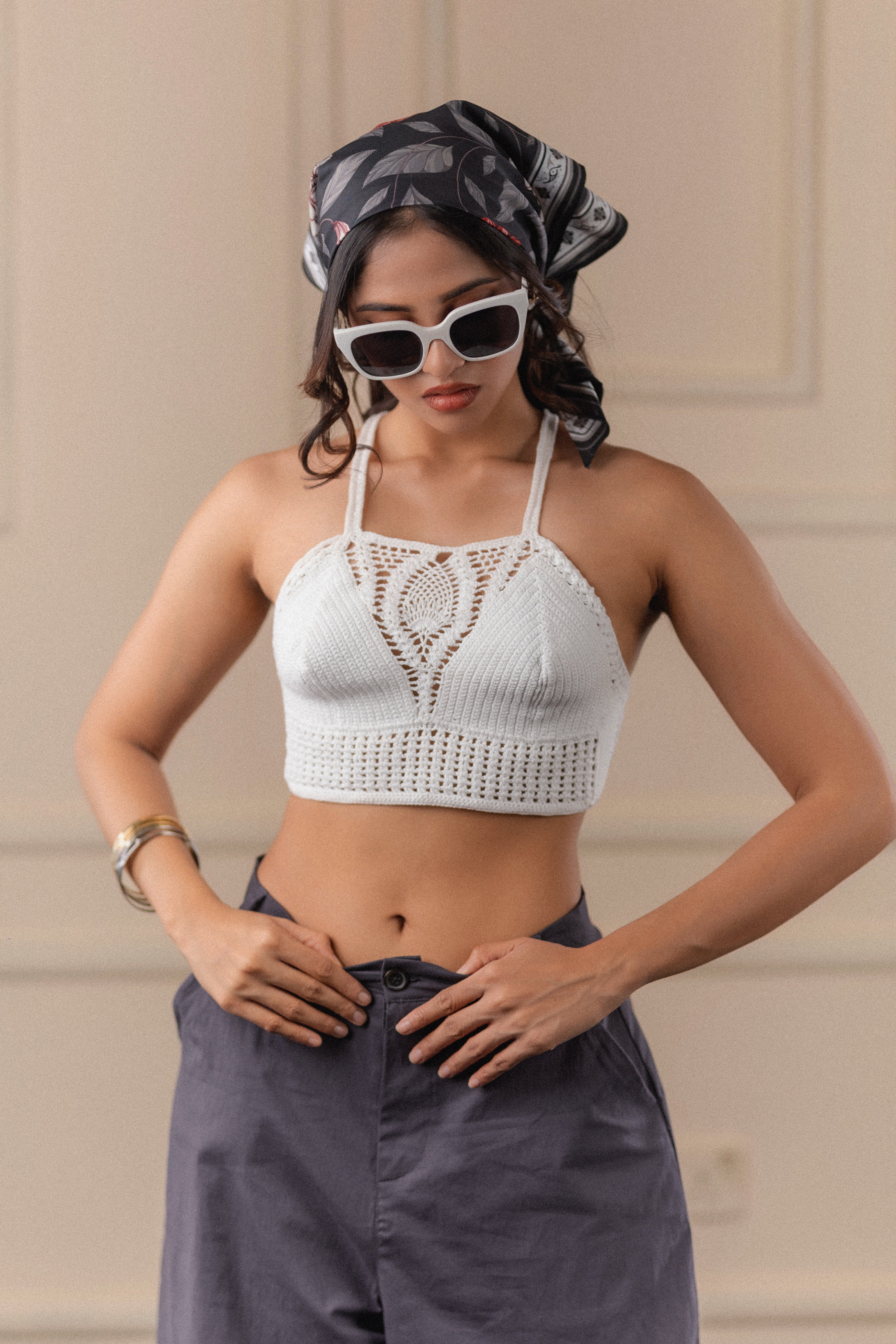 Handcrafted White Crochet Halter Top