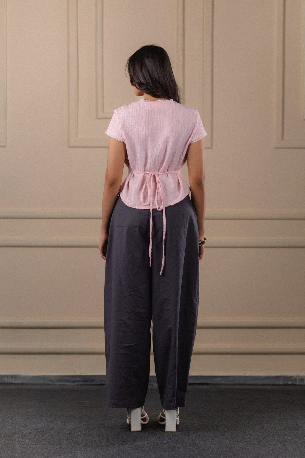 Lace-Trim Seersucker Top