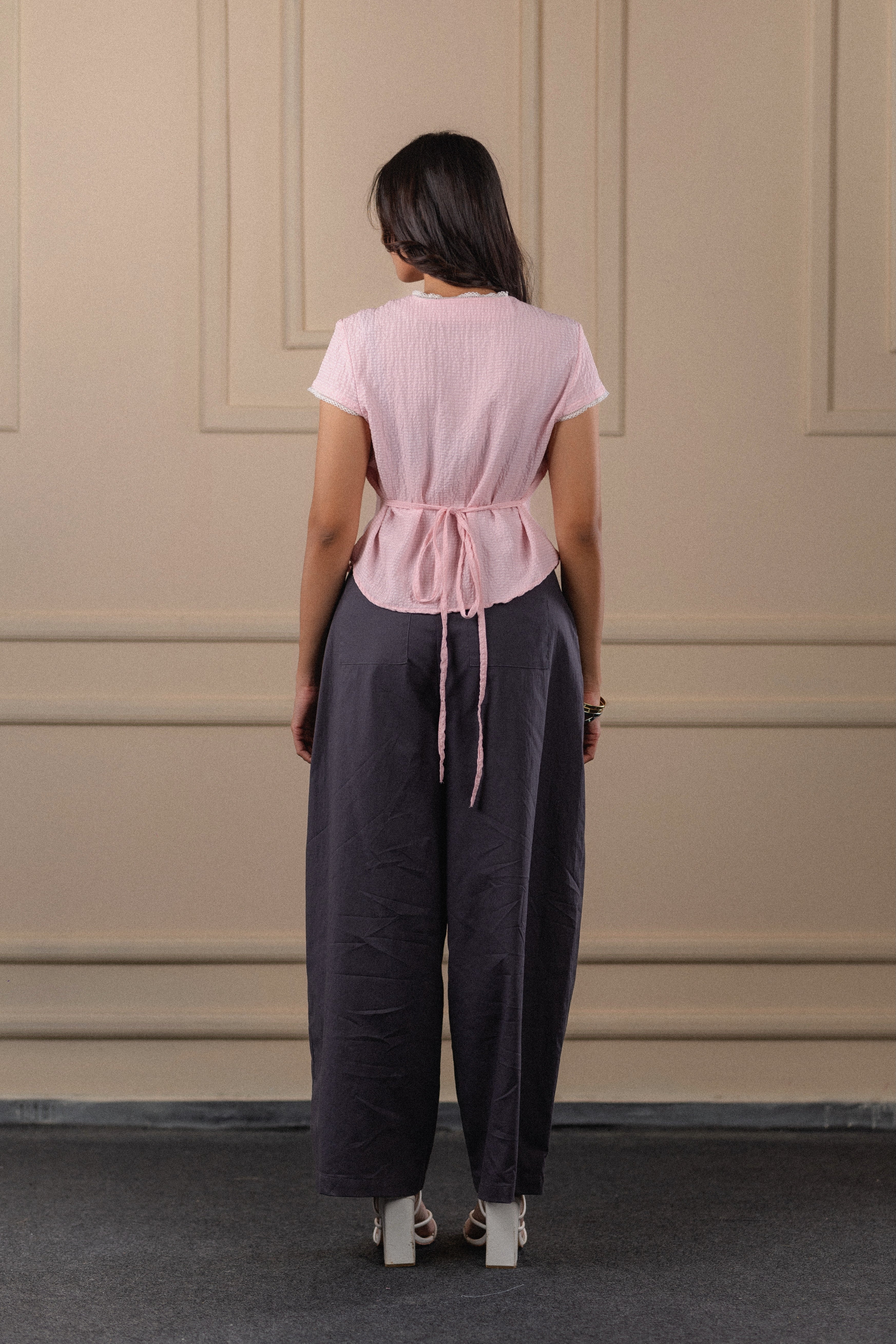 Lace-Trim Seersucker Top