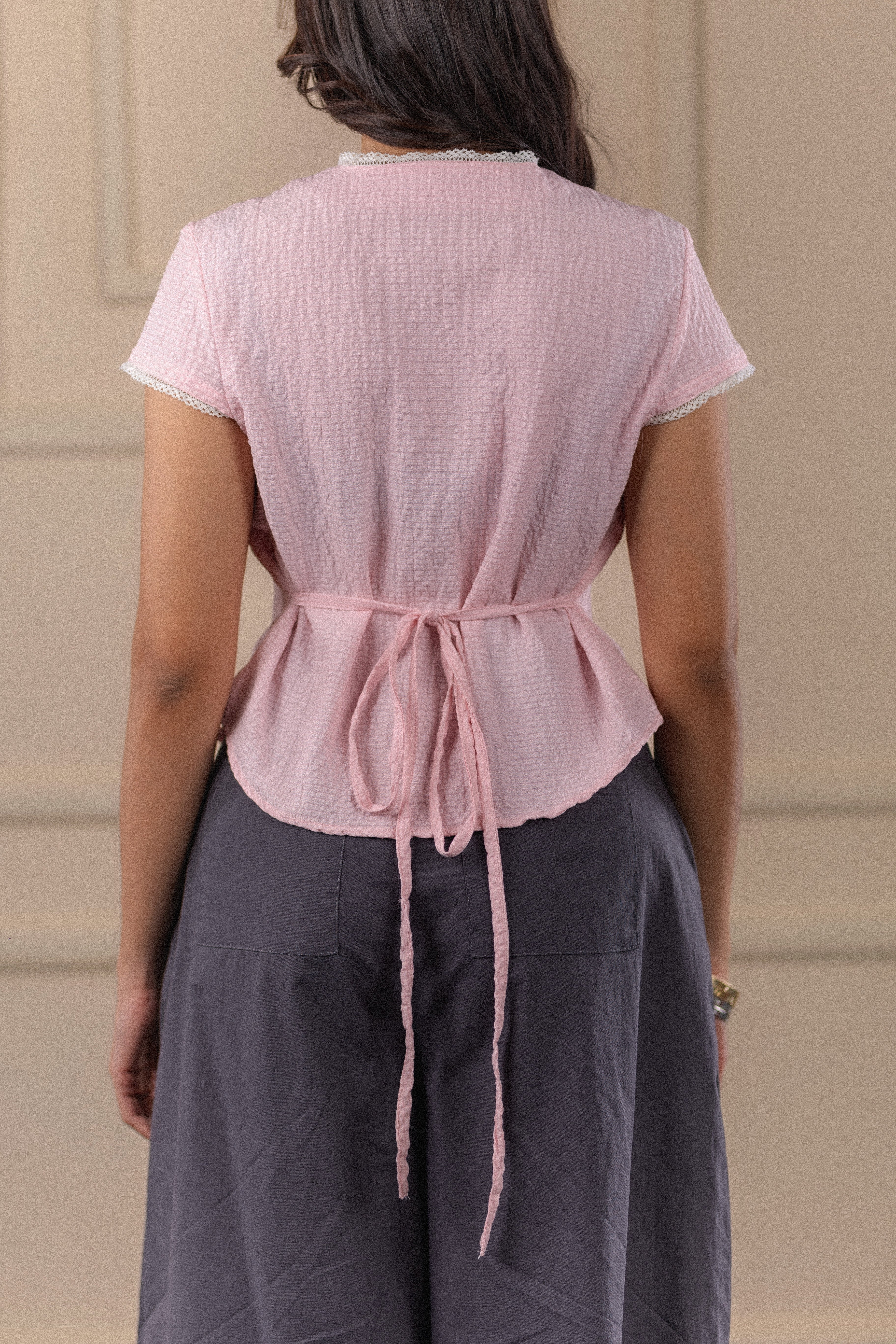 Lace-Trim Seersucker Top