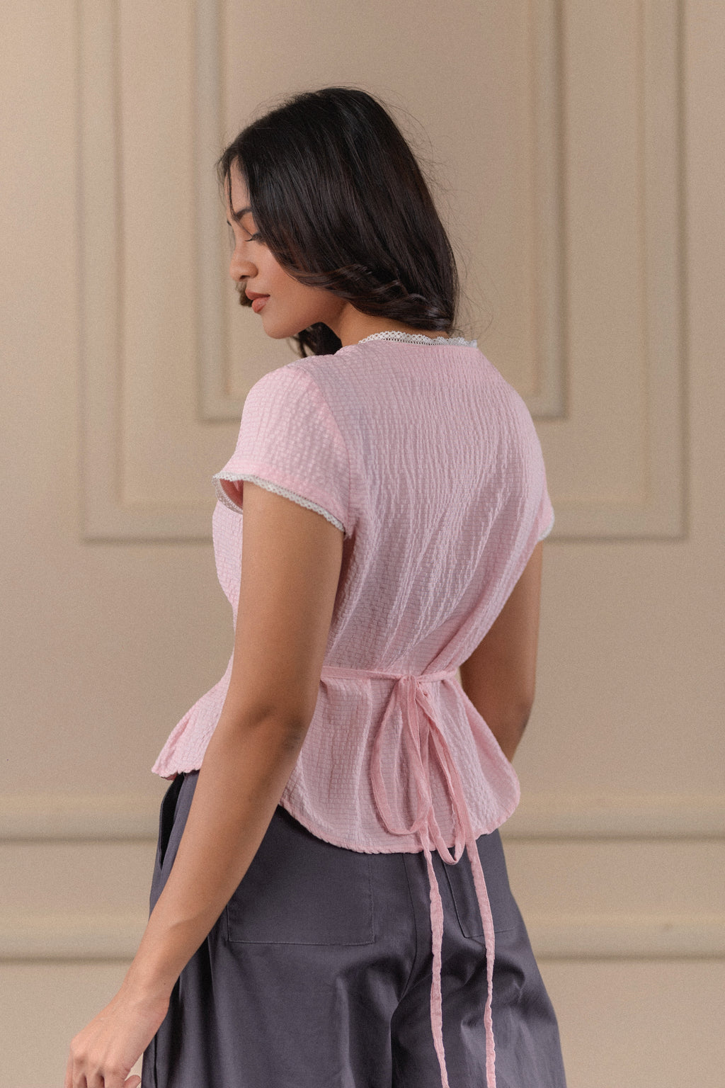 Lace-Trim Seersucker Top