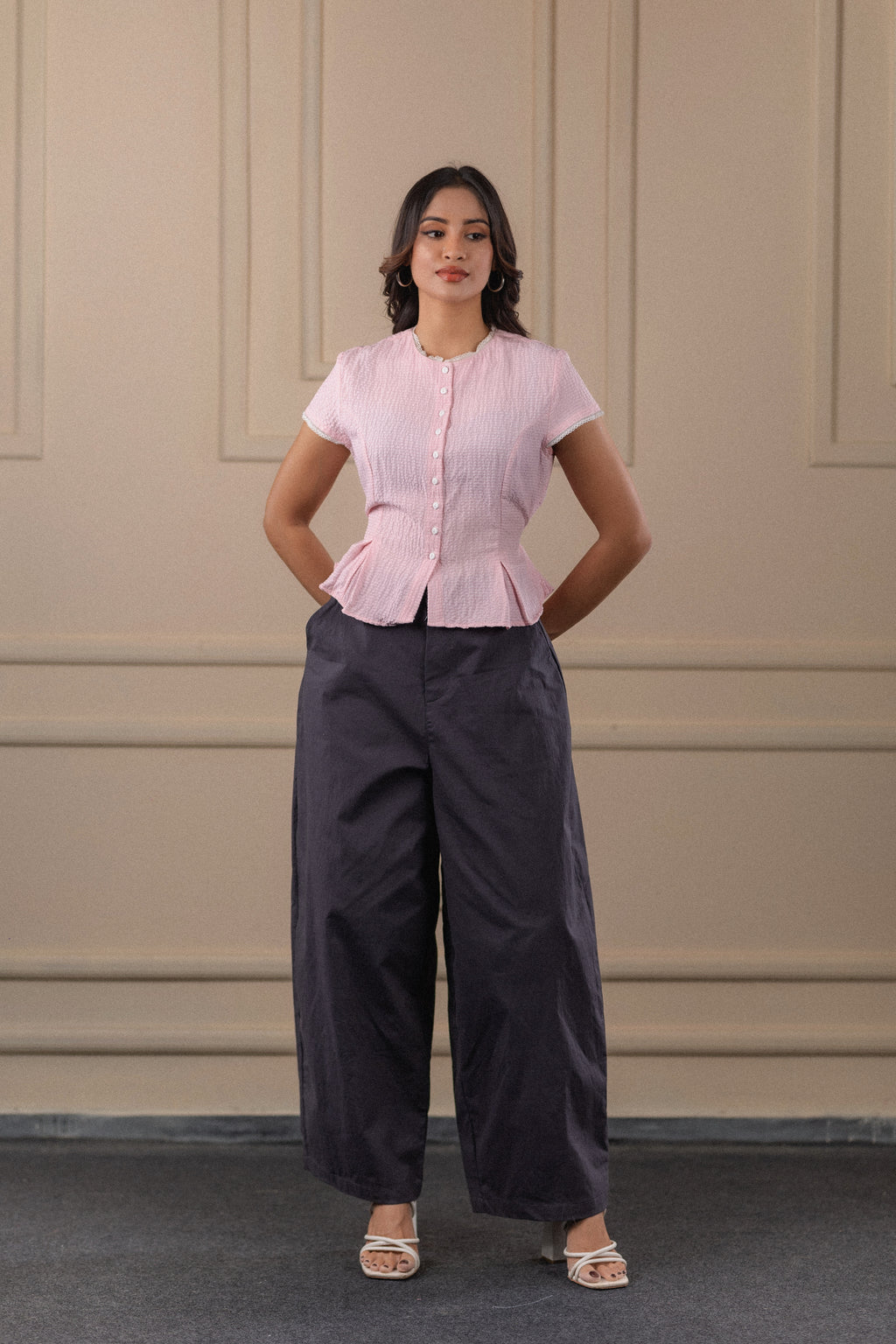 Lace-Trim Seersucker Top