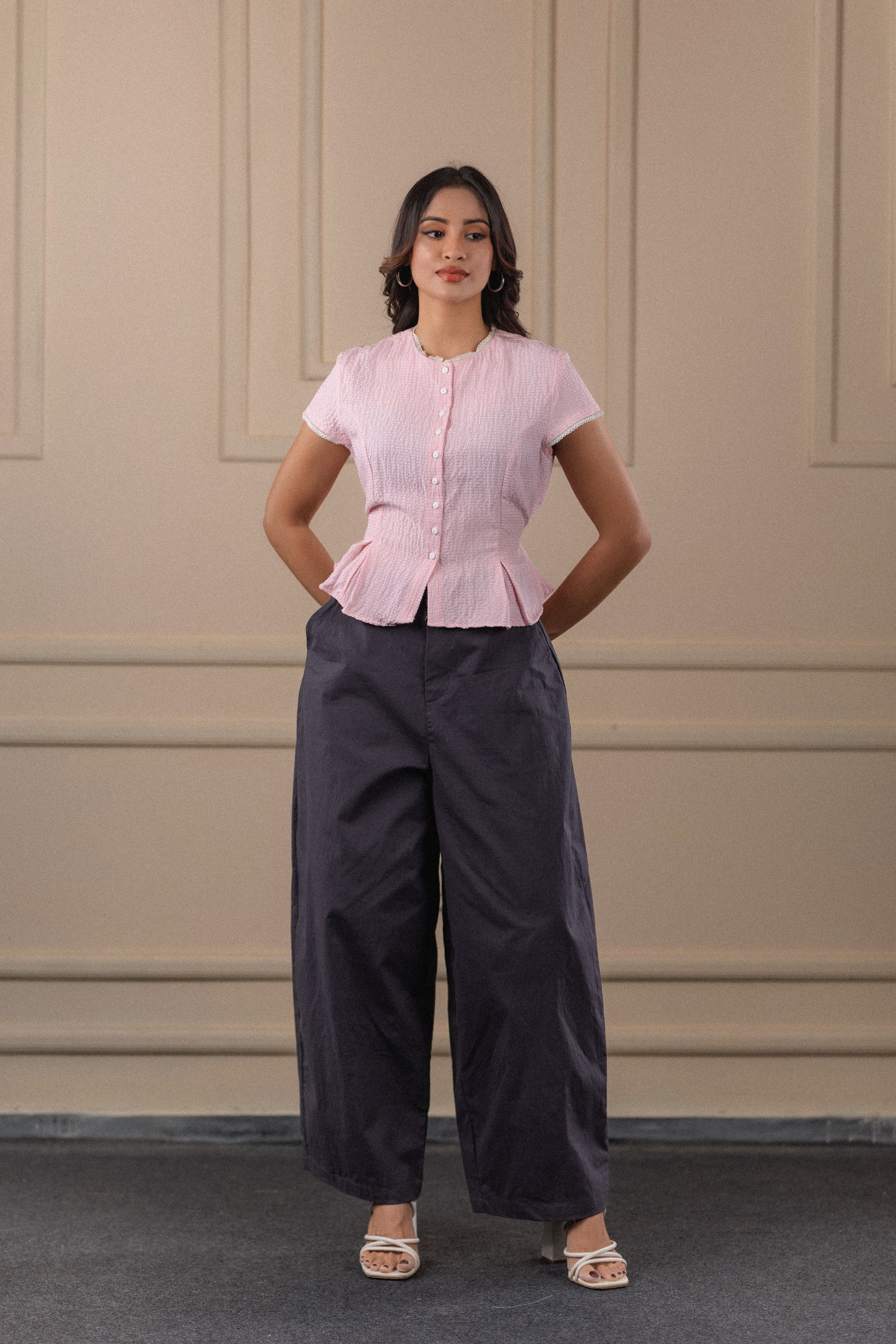 Lace-Trim Seersucker Top