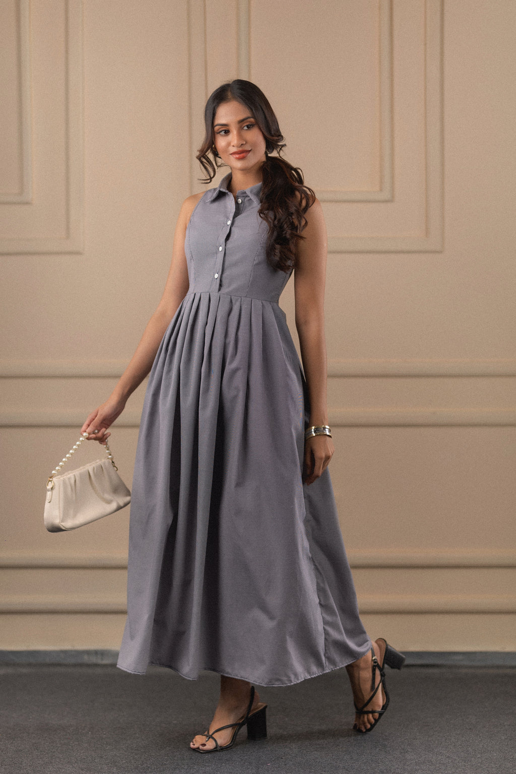 Collared A-Line Midi Dress