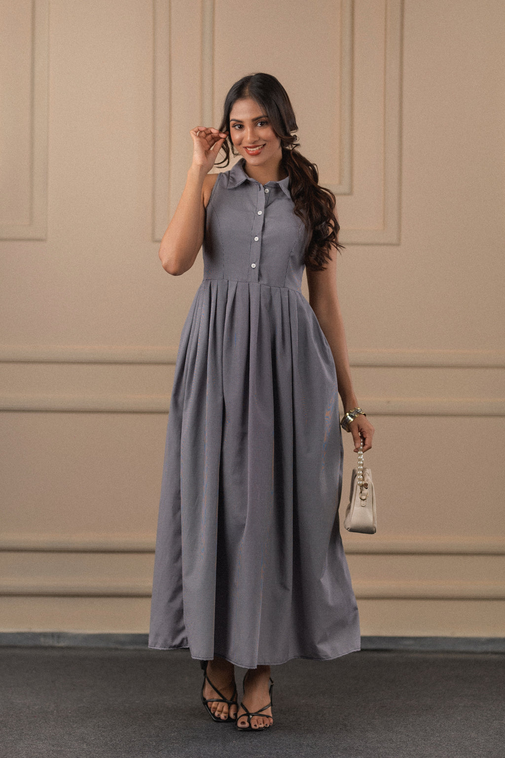 Collared A-Line Midi Dress