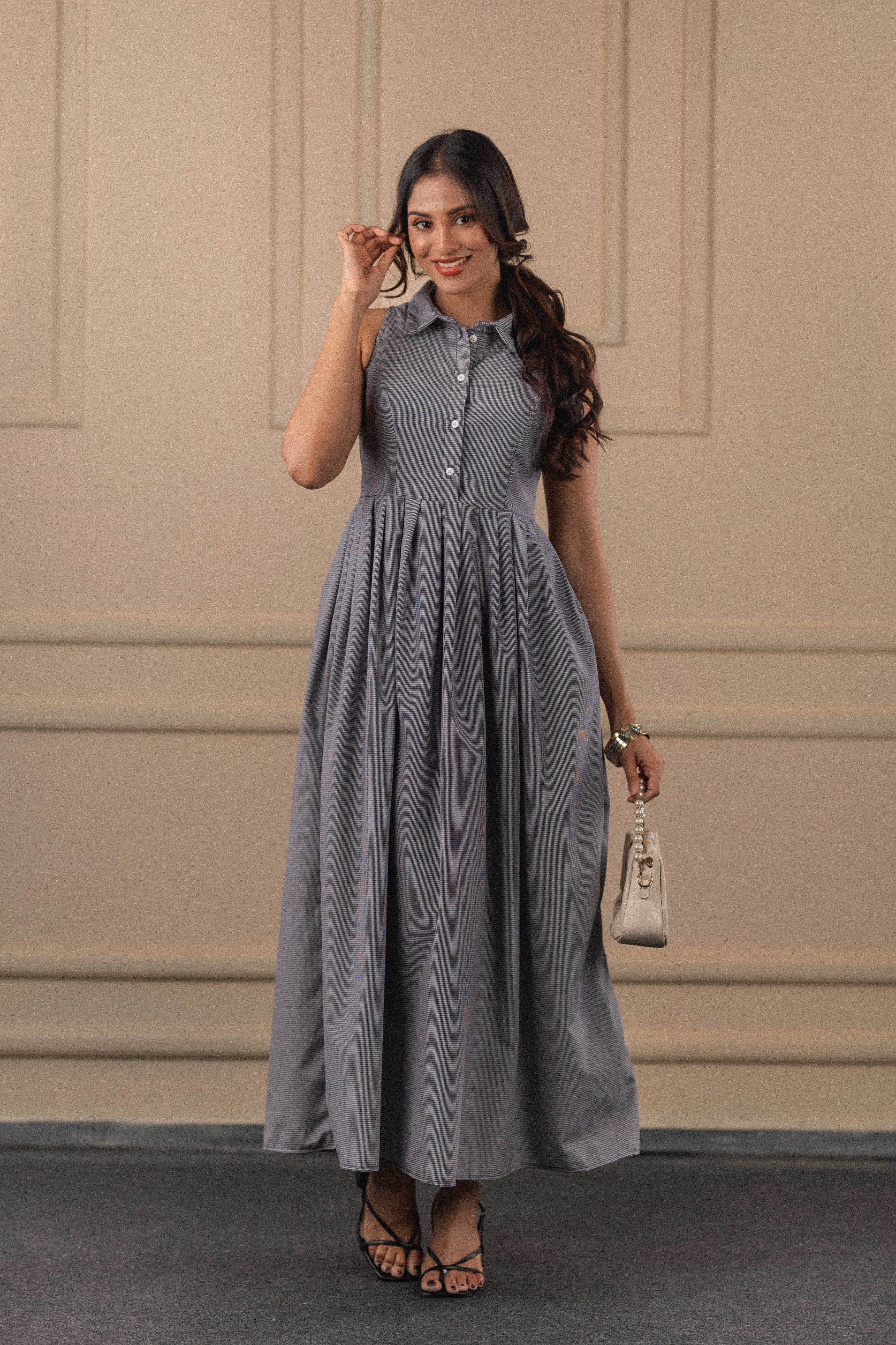 Collared A-Line Midi Dress